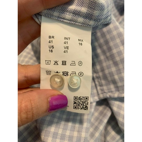 Hugo Boss Light Blue Gingham Button Down Long Sleeve Shirt Size 41 (L) - Picture 7 of 8